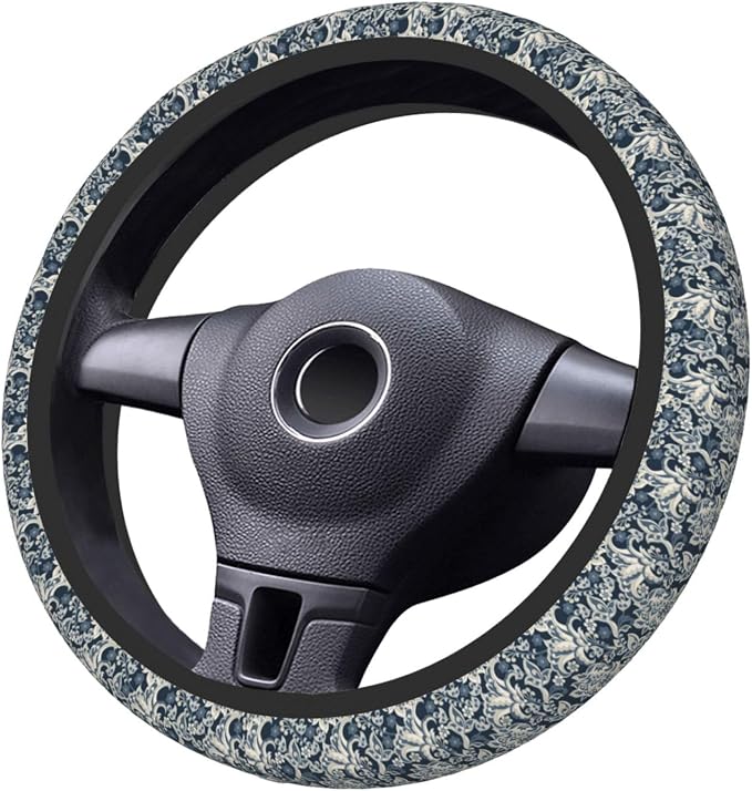 Flowers Steering Wheel Cover Car Elastic Steering Wheel Protector | Asian Ethnic Anti-Slip Breathable Car Accessories Interior for Women Men Universal 15 Inch Fit Auto SUVs Vans Truck