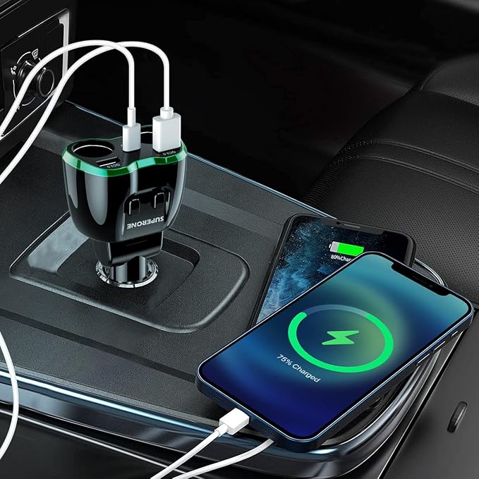 [2026 Upgraded] Cigarette Lighter Splitter, 180W 2-Socket Cigarette Lighter Adapter with Dual QC3.0 and 20W PD USB C Car Charger Splitter for GPS/Dash Cam/Laptop/iPad/iPhone 17/16/15/14/13/12
