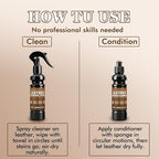 Leather Cleaner & Conditioner Kit - 4pc Set with 4oz Cleaner, 4oz Conditioner, Cloth & Sponge - For Bags, Purses, Furniture and Car Interiors
