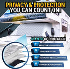 LATCH.IT RV Windshield Cover for Ford Class C E450 1997-2026 | Windshield Cover for RV Class C NOT for Transit Vans | RV Front Window Cover with Mirror Cutout & Corner Bands | Add Privacy & Protection