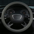 Gray Leather Steering Wheel Cover Universal 15 inch
