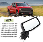 Right Passenger Side Mirror Compatible With 2019-2025 Chevy Silverado 1500 With Power Folding Heated Turn Signal Puddle Lights Mirror Memory Temperature Sensor Chrome Replace#84309684(15Pins)