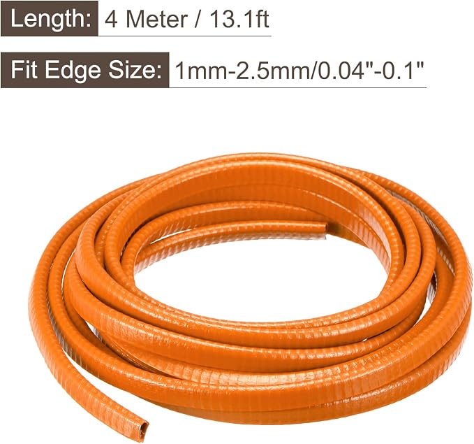 U Channel Edge Trim, 13.1ft Length Rubber Guard Seal Strip Edge Protector Fit for 1-2.5mm Edge, (15/64" W x 25/64" H) Orange