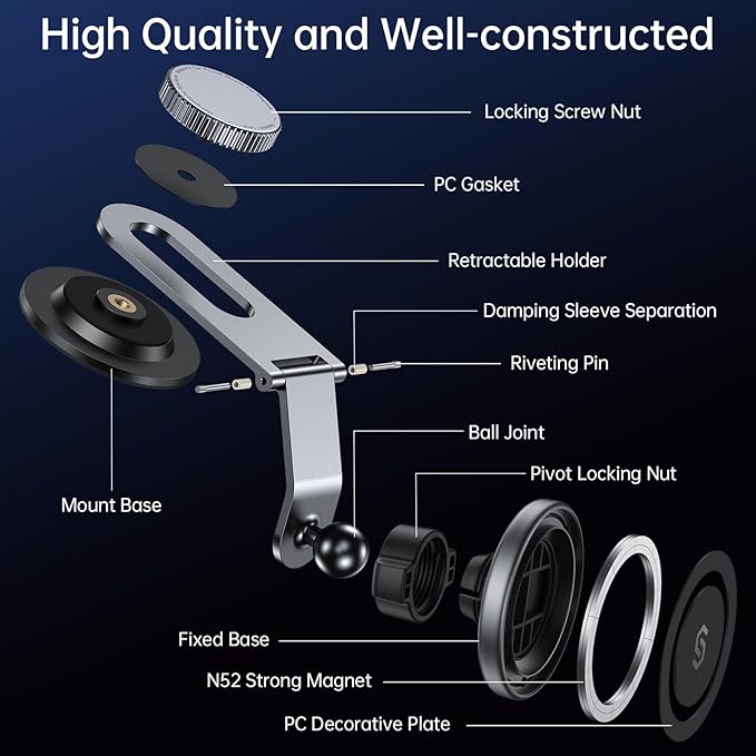 Fits MagSafe Car Mount for Universal Dashboard, Tesla Screen, Magnetic Phone Holder for Car,Foldable Aluminum Alloy Arm,Super Stable Car Mount for iPhone 17 Pro Max 16 15 14 13 12&All Phones