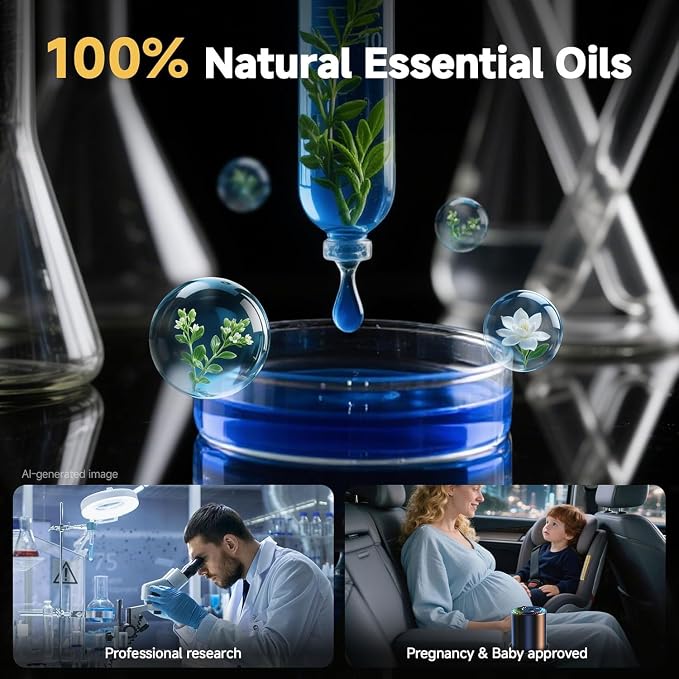 Smart Car Air Freshener with Star Light & 50ml Diffusers Oil Refills, Auto On/Off Aroma Diffuser, 3 Adjustable Mist Modes Rechargeable Aromatizante para Carro - Car Diffuser（Ocean）