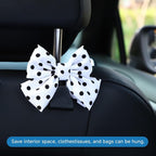 2PCS Car Seat Hooks, Cute Bow Car Seat Headrest Hooks for Purses, Bags, Umbrella, Universal Automotive Interior Decoration Accessoriesl for Vehicle, SUV, Sedan, Truck (White Spot)