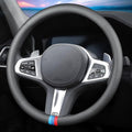 Car Leather Steering Wheel Cover - Panapi Material, Universal 14.5-15 Inch Leather Anti-Slip Breathable Auto Steering Wheel Covers for Men Women (Nappa Leather - Tricolor Stripes)