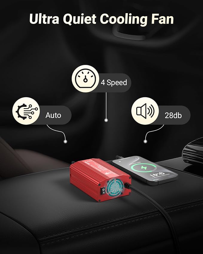 Power Inverter DC 12V to AC 110V - 300W Car Plug Adapter Outlet with 4.8A Dual USB Fast Charging Port - Car Charger Cigarette Lighter Adapter for Phone, Laptop on Road Trip - Aluminum Housing