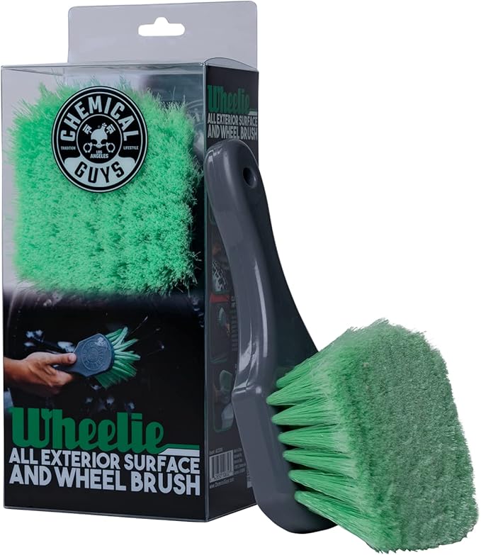 Wheelie All Exterior Surface and Wheel Brush, Wheel Cleaner Brush with Soft Bristles, Safe Cleaning of Rims, Tires, and Exterior Surfaces on Cars, Trucks, Motorcycles, RVs, & More, Green