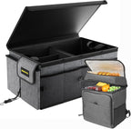 Car Trunk Organizer with Cooler - 65L Collapsible Trunk Organizer with Lid, Sturdy Car Storage for SUV Auto Truck Van with Adjustable Straps and Non Slip Bottom (Gray)
