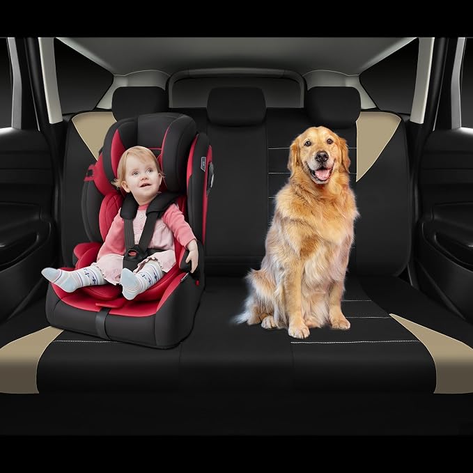 Waterproof Car Seat Covers Full Sets, Universal Fit Seat Covers for Cars, EVA Neoprene Seat Cover Set Full Sets, Interior Covers for Auto SUV,Vans,sedans, Trucks,(Black and Beige)