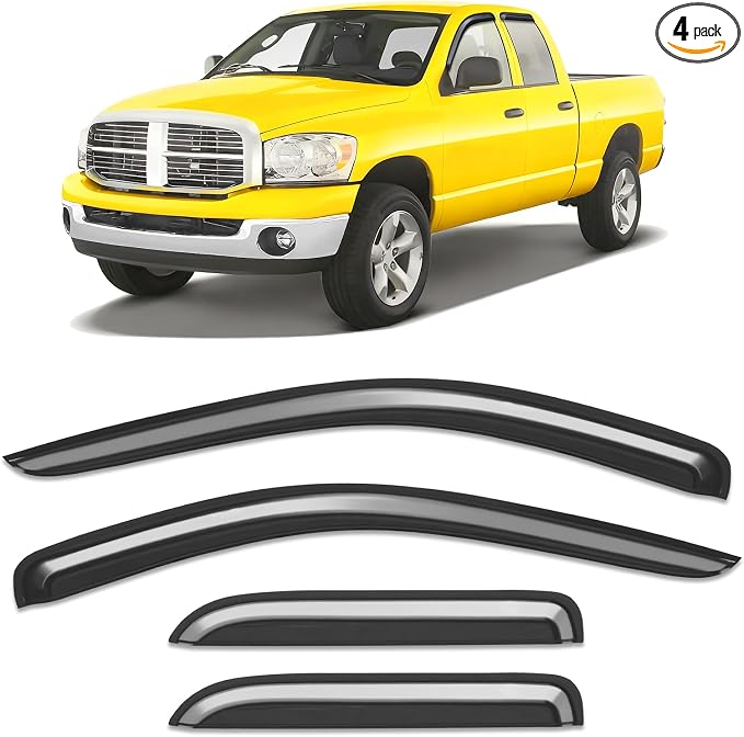 Extra-Thick Window Rain Guard for Dodge Ram 1500 2002-2008 Quad Cab&2500/3500 2003-2009 Extended Cab Rain Guards Side Window Visors Truck Vent Visor Window Deflectors Vent Shades