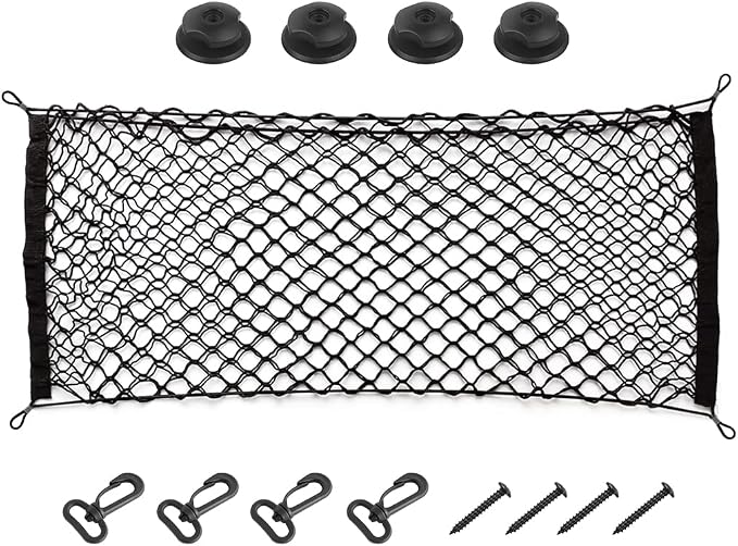 Car Rear Cargo Net, Adjustable Elastic Storage Organizer Net, Trunk Cargo Storage Net, Universal Fit for Car, Vehicle, SUV (35.4" x 11.8")