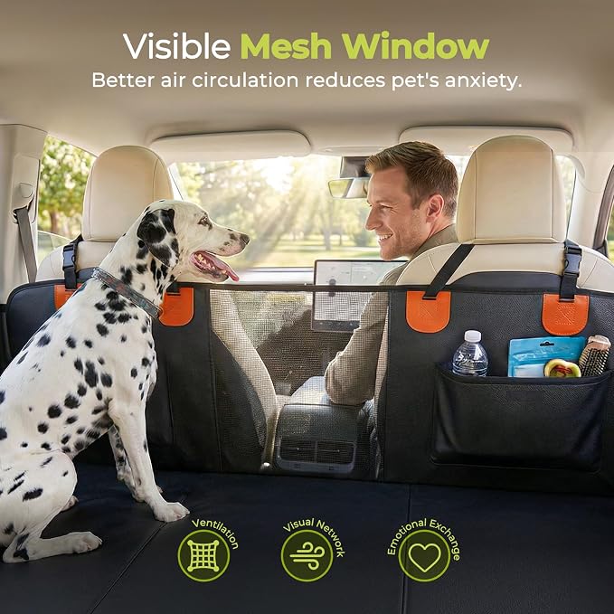 Back Seat Extender for Dogs, Hard Bottom Dog Car Seat Cover for Back Seat, Upgraded Waterproof PU Leather, Easy to Clean, Anti-Scratch & Durable Dog Hammock for Car and SUV, Holds 400lbs, Black