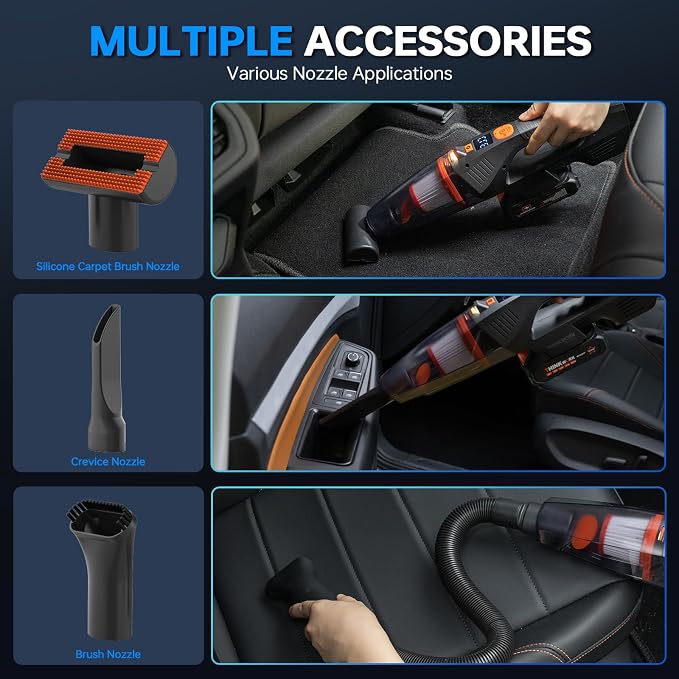 20V Car Vacuum & Air Inflator, Dual Function High Power Handheld Cordless Vacuum with 18000pa Suction Power for Car Cleaning, Household Dust Removal, Inflation