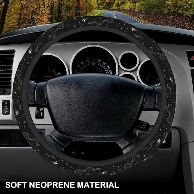 Stars Clouds Moon Steering Wheel Cover, Non-slip Breathable Neoprene Steering Wheel Covers, Women Car Accessories Universal 15 Inch Fit Auto, Suvs, Truck