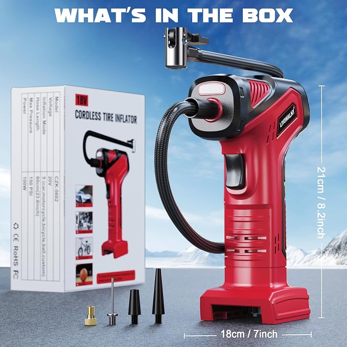Tire Inflator Portable Air Compressor Compatible With Milwaukee 18V Battery, 150PSI Air Pump Cordless Tire Pump Digital Pressure Gauge, Tire Inflator for Car, Bike, Motorcycle (Tool Only)