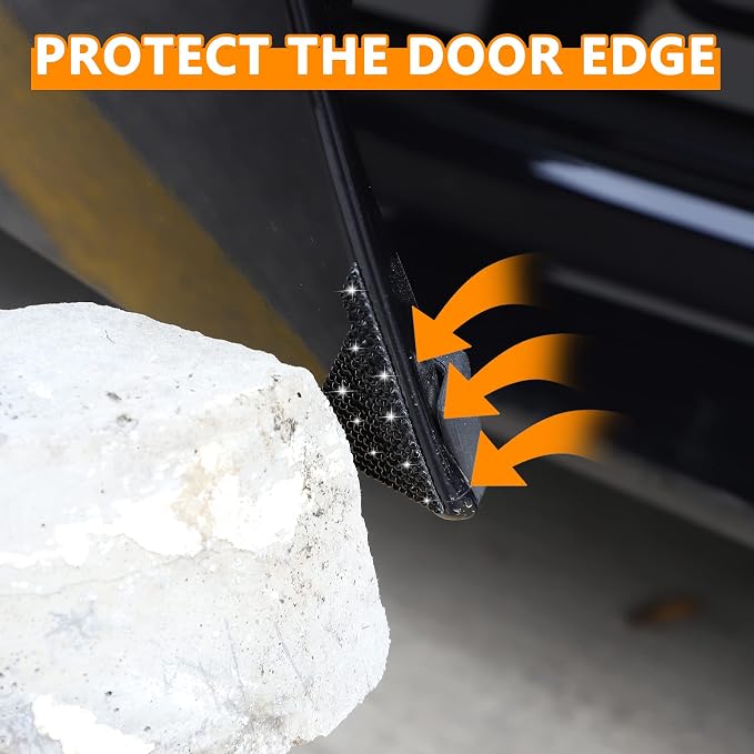 Car Door Corner Edge Guards 4pcs Bling Rhinestone Anti-Scratch Car Door Edge Protector Sticker Door Corner Bumper Sticker(Black)