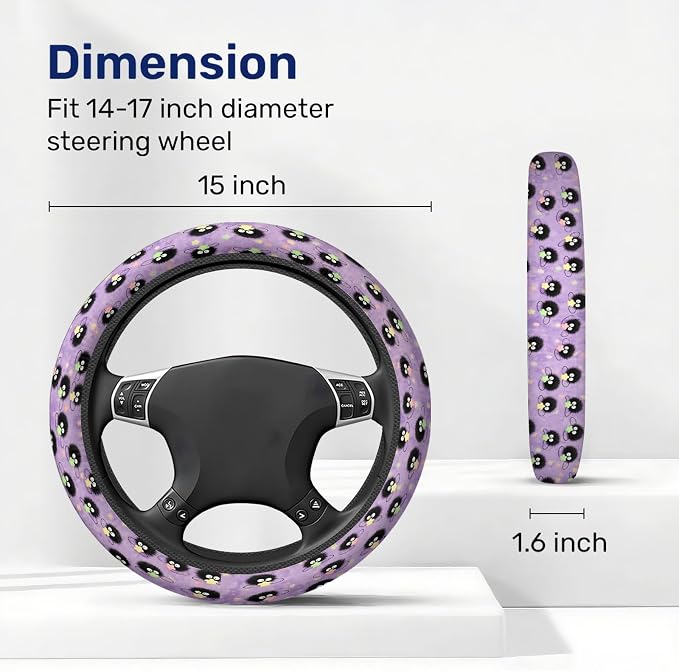 Purple Star Sprite Steering Wheel Cover, Polyester Non-Slip Car Wheel Grip, Universal 15 Inch Auto Accessory