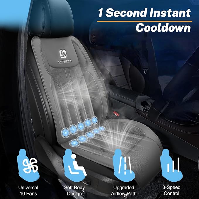 Cooling Car Seat Cushion Front Seat,12V&24V Cooling Seat Cover for Car with 10 Fans,Cooled Seat Cover for Car SUV Truck Universal Fit (Grey)