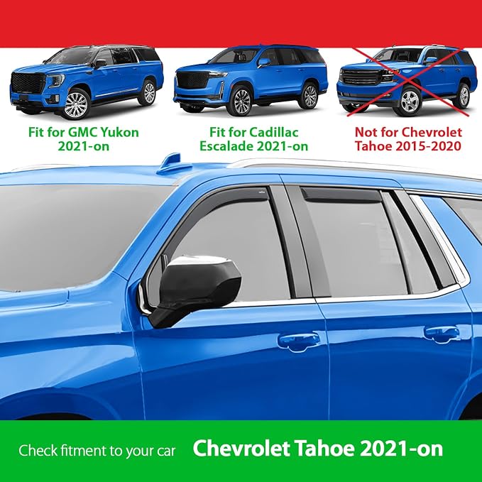 Goodyear Shatterproof in-Channel Window Deflectors for Chevrolet (Chevy) Tahoe 2021-2026/GMC Yukon 2021-2026, Rain Guards, Window Visors for Cars, Vent Deflector, Car Accessories, 4 pcs - GY008083