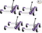 Car Wheel Dolly Set of 4, Mechanical 6000-lbs Car Dollies, 12'' Wheel Vehicle Positioning Jack, No Assembly, Heavy Duty Rollers w/Ratcheting Foot Pedal, for Tire Auto Repair, Purple