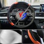 Orange Steering Wheel Cover Microfiber Leather Sporty Car Accessories for Men and Women,Breathable Non-Slip Universal Fit 14 1/2-15 Inch(Black and Orange)