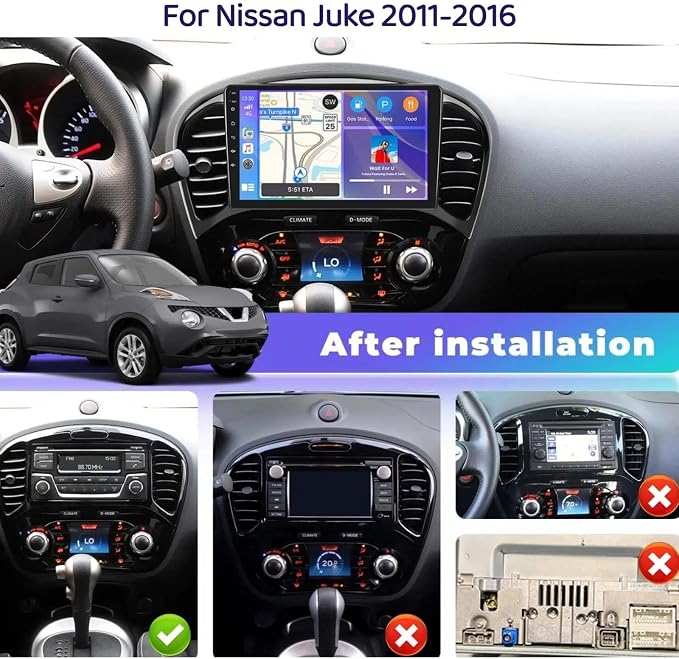 4G+64G 8Core Android 15 Car Stereo for Nissan Juke 2011-2016 Wireless CarPlay Android Auto, 9” IPS 1280 * 720 Touch Screen Radio Upgrade Bluetooth 5.0 GPS Navi 5G WiFi FM/RDS SWC