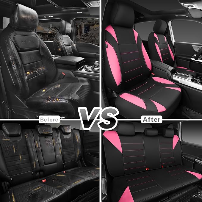 Waterproof Car Seat Covers Full Sets, Universal Fit Seat Covers for Cars, EVA Neoprene Seat Cover Set Full Sets, Interior Covers for Auto SUV,Vans,sedans, Trucks,(Black Pink)