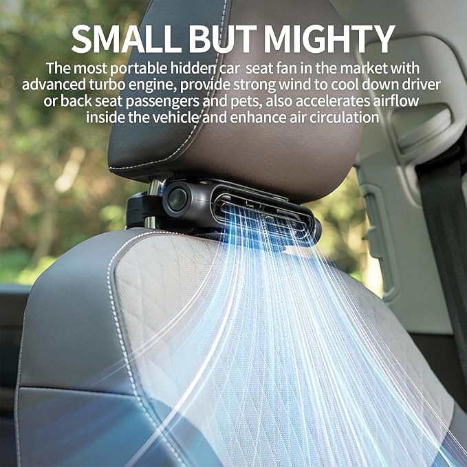 Car Seat Fan for Driver & Backseat - 2026 Upgraded Mini Portable USB Back Cooling Fan Kids Baby Quiet headrest Neck Fan Accessories with 3 Adjustable Wind Speeds for Almost Vehicle Jeep Van RV Truck