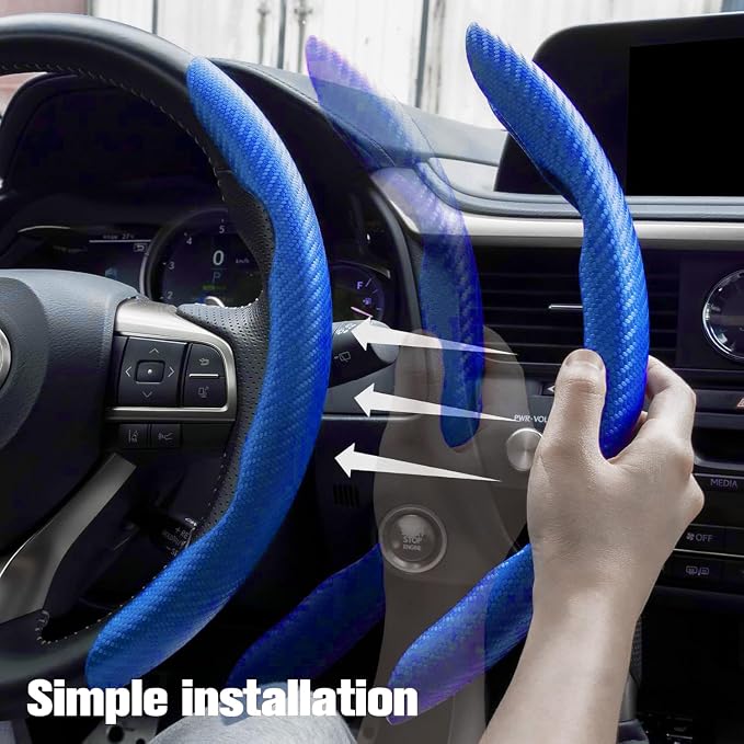 2pcs Carbon Fiber Anti-Skid Steering Wheel Cover, Waterproof & Segmented Butterfly Design, Universal 99% Vehicle Wheel Cover Protector, Car Interior Accessories (Blue-2pcs)