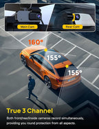 3 Channel 4K Dash Cam Front and Rear Inside, Built-in 5G WiFi, 4K+1080P+1080P Dash Camera for Cars with 64GB Card, Dashcam with Loop Recording, G-Sensor, 24H Parking Monitor, Silver