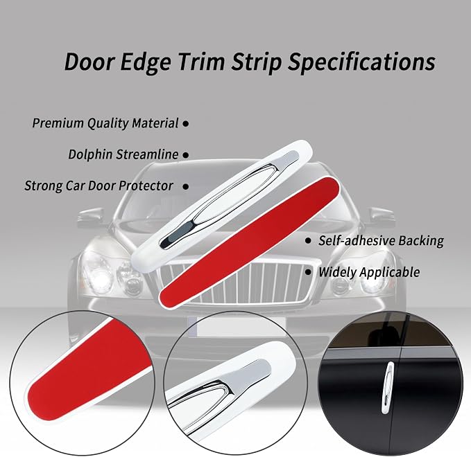 4PCS Car Door Edge Guards,Anti-Scratch Car Door Protector Trim Strip with Self Adhesive for Car Decor,Universal Exterior Car Accessories Door Guards for Cars Trucks SUVs (White)