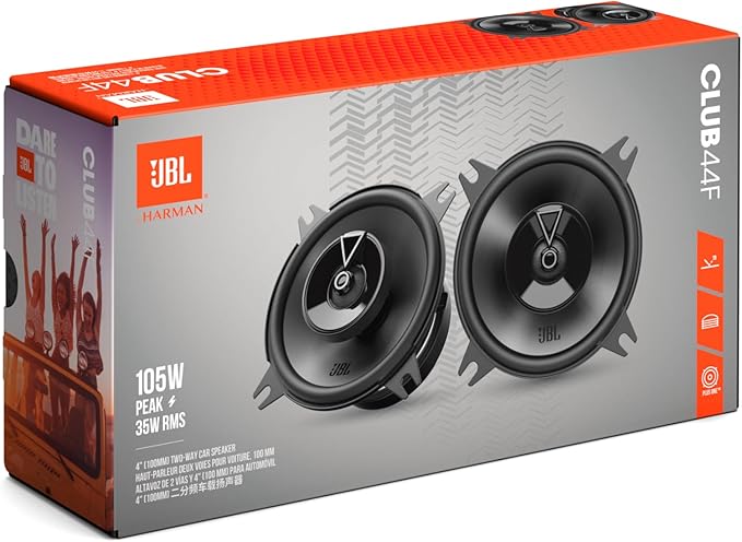 Club 44F - 4" (100mm) Two-Way Car Speaker, 35W RMS, 105W Peak, Sensitivity (@ 2.83V): 90dB, Frequency Response: 75Hz – 20kHz, Nominal Impedance: 3.0 ohms