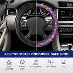 Purple Fast Food Icon Steering Wheel Cover, Polyester Car Wheel Grip, Universal 15 Inch for Cars SUVs Trucks