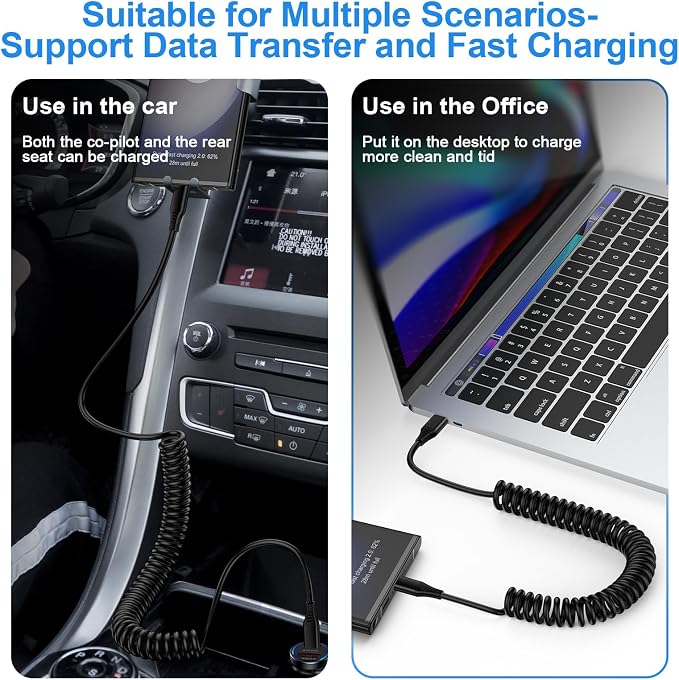 USB to USB C Cable iPhone 17e Coiled 3FT Car Charger Cord for iPhone 16e/16/16 Pro/16 Pro Max/Plus/17/Air/17 Pro/17 Pro Max, Retractable Auto Type C Fast Charging for Samsung Galaxy A17 S26,Pixel 10