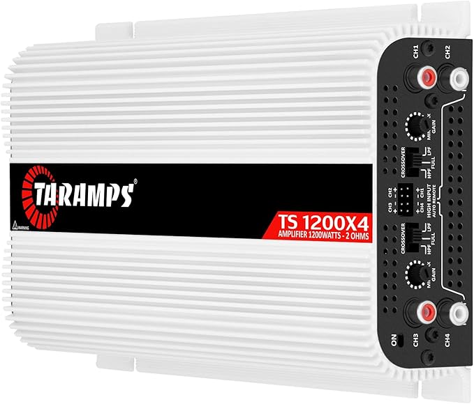 TS 1200x4 Amplifier Car Audio 1200W RMS 2 Ohms 4 Channels 2 Bridged Channels, Full Range Crossover Fixed RCA/Wire Input - Multichannel Class D