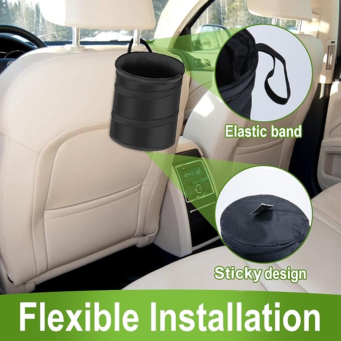 2 PCS Car Trash Can, Collapsible Pop-up Car Garbages Can, Car Accessories Portable Garbage Bin with Elastic Band, Waterproof Small Garbage Can for Back Seat Front Seat, for Outdoor Traveling