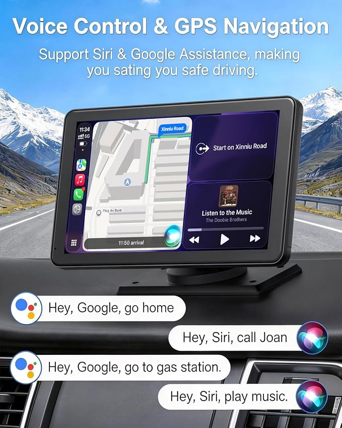 Carplay Screen for Car, Upgrade 7" HD Wireless Apple Carplay & Android Auto Touchscreen- Car Play Screen Stereo with Backup Camera, Mirror Link/Voice Control/Music Play/GPS Navigation -for All Vehicle