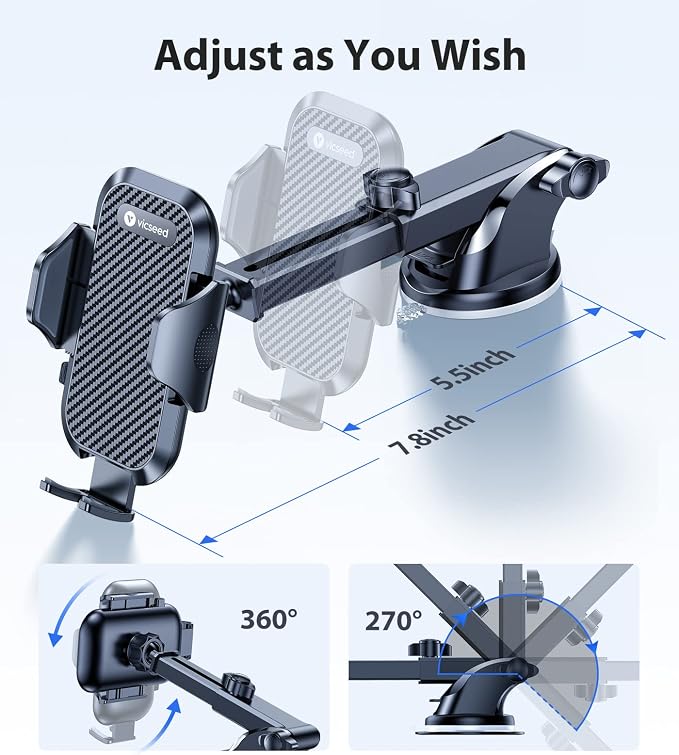 2026 Ultimate Sturdy Car Phone Holder [Upgraded 95+LBS Strongest Suction] Universal Long Arm Cellphone Mount for Car Dashboard Windshield Vent Truck Boat for iPhone 17 16 Pro Max & Android