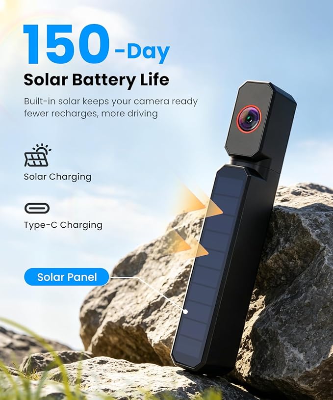 6" Solar Wireless Backup Camera: No Drilling 1-Min Quick Install | Dual Antenna for Smooth Live View, 1080P Screen with Color Night Vision, Long Battery & Solar Recharge for Car Truck Trailer