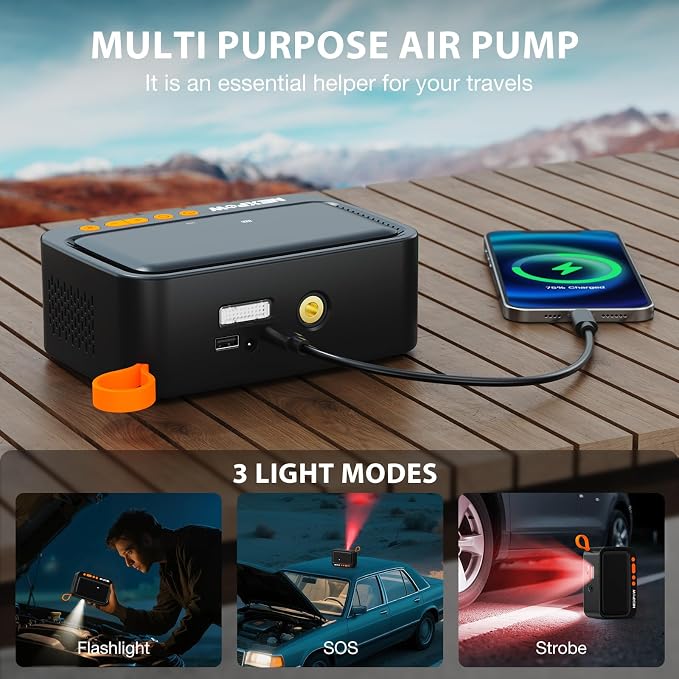 Tire Inflator Portable Air Compressor, 150 PSI Air Pump for Car Tires with Digital Pressure Gauge & Auto Shut-Off, Air Compressor Portable for Car, Motorcycle, Bicycle, Balls, Orange