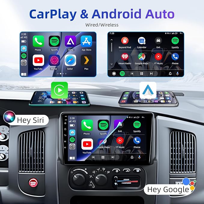 8Core Car Radio for Dodge Ram 1500 2500 3500 2002-2005: 9-Inch 1280 * 720 IPS Touchscreen Stereo Upgrade Wireless Carplay Android Auto Bluetooth GPS 5G WiFi 1080P Rearview Camera FM SWC