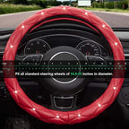 Red Steering Wheel Cover, Leather Car Steering Wheel Cover, Crystal Rhinestones Anti-Slip Soft Accessories for Women and Girl Universal Fit 14.5-15 Inch