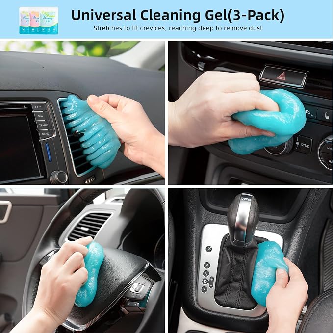 9Pcs Car Interior Detailing Kit - Car Cleaning Brushes, Universal Gel, Microfiber Towel and Storage Bag for Dashboard, Air Vents, Keyboard & Electronics