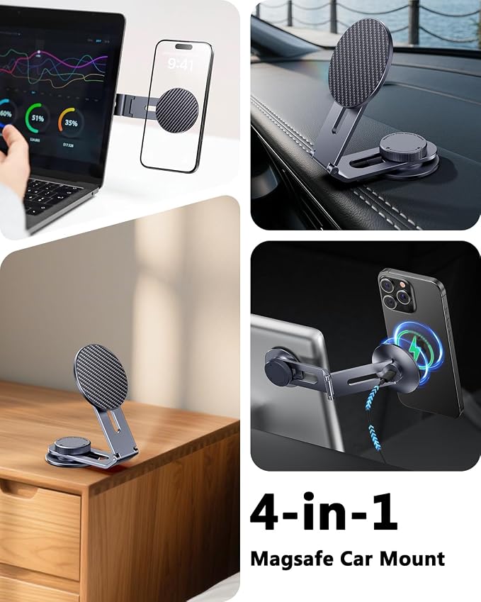 Tesla Phone Mount Charger: 15W Fast Charging Car Mount for Tesla Model 3/Y【Strongest Magnet & 100% Hidden】360° Adjustable Car Phone Holder for Magsafe iPhone & Android, Tesla Accessories, Carbon Fiber