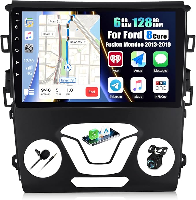 6+128G 8 Core Android 13 Car Stereo for Ford Fusion Mondeo 2013-2019 with Wireless CarPlay&Android Auto,9" Touchscreen Car Radio,5G WiFi,GPS,Mirror Link,Bluetooth 5.0,FM RDS,DSP 32EQ,SWC,Backup Camera