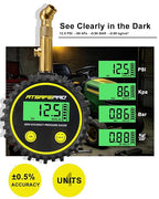 Digital Tire Pressure Gauge for Low Pressure Tires - 0-30 PSI ±0.5% Accuracy, Backlit LCD with 4 Units & Battery Indicator, 360° Swivel Head for Schrader Valve, Fit for ATVs, UTVs, Golf Carts