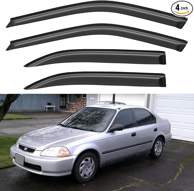 Window Visors Rain Guards Shield for 1996-2000 Honda Civic Sedan, Out-Channel Window Vent Wind Deflectors Visors Shades for 96-00 Civic