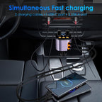 Retractable Car Charger,5 in 1 Fast Cars Phone Charger 90W,Bluetooth 5.3 FM Transmitter Adapter,Handsfree Call,2 Retractable Cables and USB Chargers for iPhone17/ 16/15/14/13/Samsung